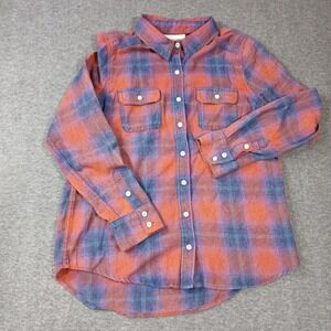 Mossimo Supply Co Womens‎ Plaid Flannel Shirt Orange Blue Button Down Large